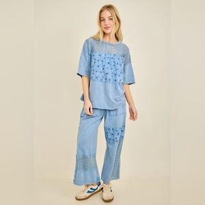 #1338 J Her Vintage Sky Patchwork Pant Set